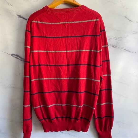 Tommy Hilfiger Red & Navy Classic Striped Sweater LARGE - Picture 5 of 6